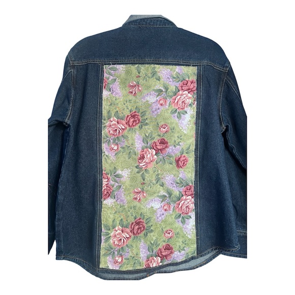 Floral Panel Denim Jacket | Romantic Rose Cottagecore | Size Medium - Picture 2 of 2